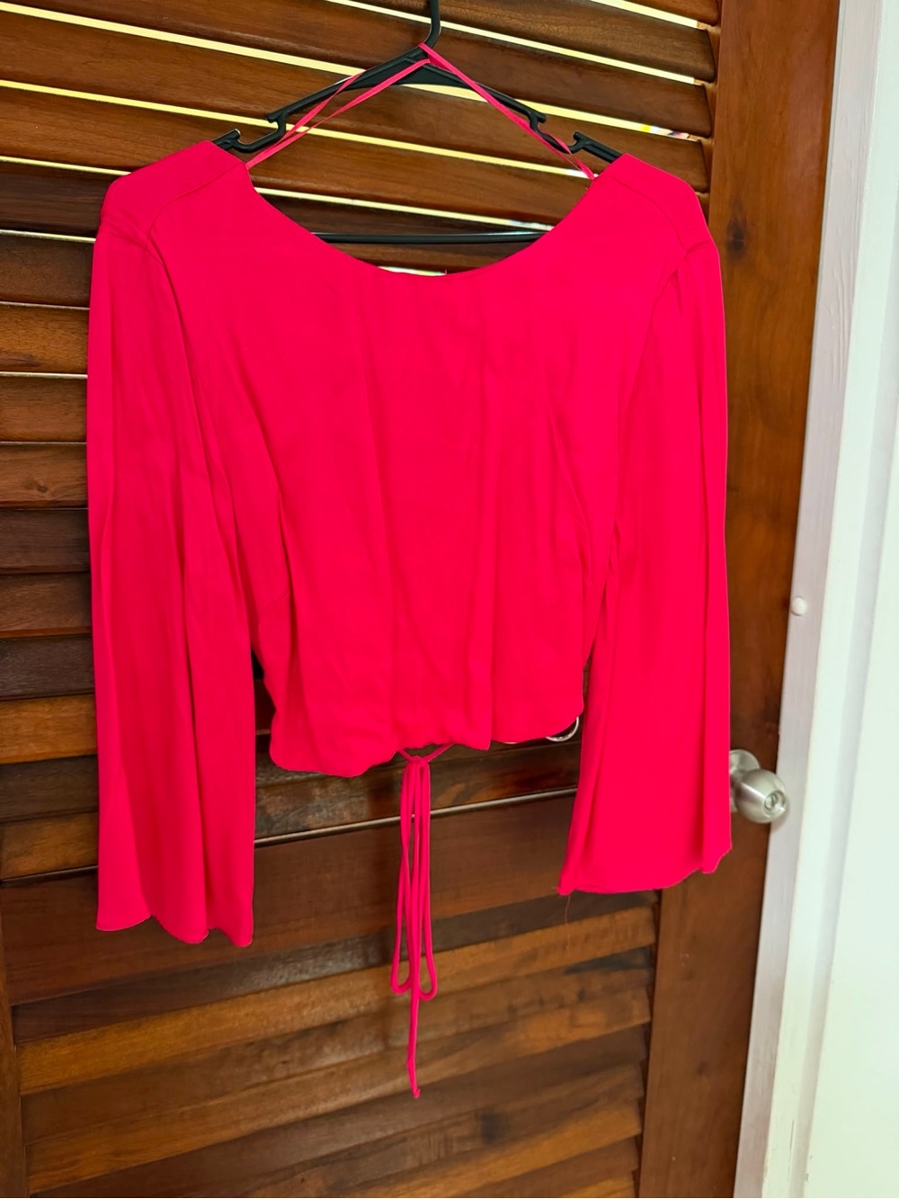 Zara Hot Pink Long-Sleeve Tie-Front Blouse